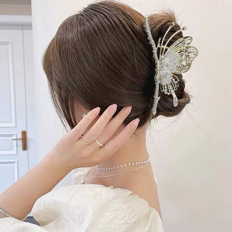 Butterfly Hair Clip Hair Accessories For Women Elegant Rhinestone Shark Hair Claw Barrettes Hairpins Crab Party Jewelry Headwear