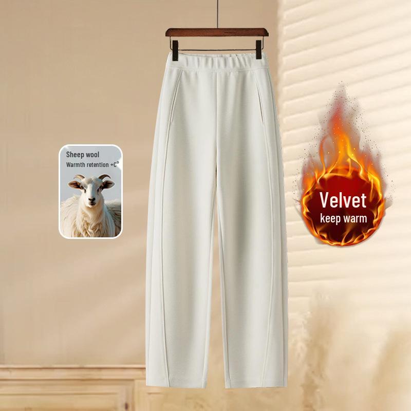 Women's Wide-Leg Velvet Thickened Sweatpants - Casual, Warm, Loose-Fit for Autumn/Winter 2025