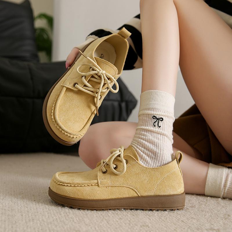 Flat-soled single shoes women's spring new retro versatile soft-soled shoes lace-up casual Doudou shoes