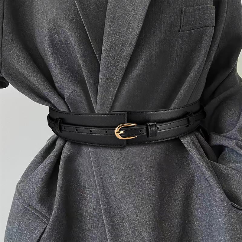 Ladies Leather Belt Dual Use Pu Material Alloy Buckle Wide Waist Belt For Office And Casual Wear