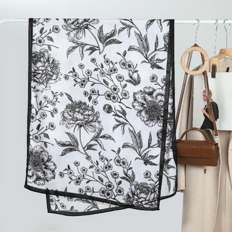 Ladies plain large flower printing velvet long silk scarf scarf versatile literary small fresh warm thin shawl