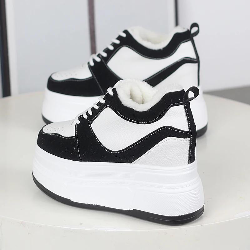 Fashion 12CM Cow Genuine Leather Platform Wedge Shoes Autumn Pumps Women Ankle Booties Spring Chunky Sneakers High Top Sneakers Summer