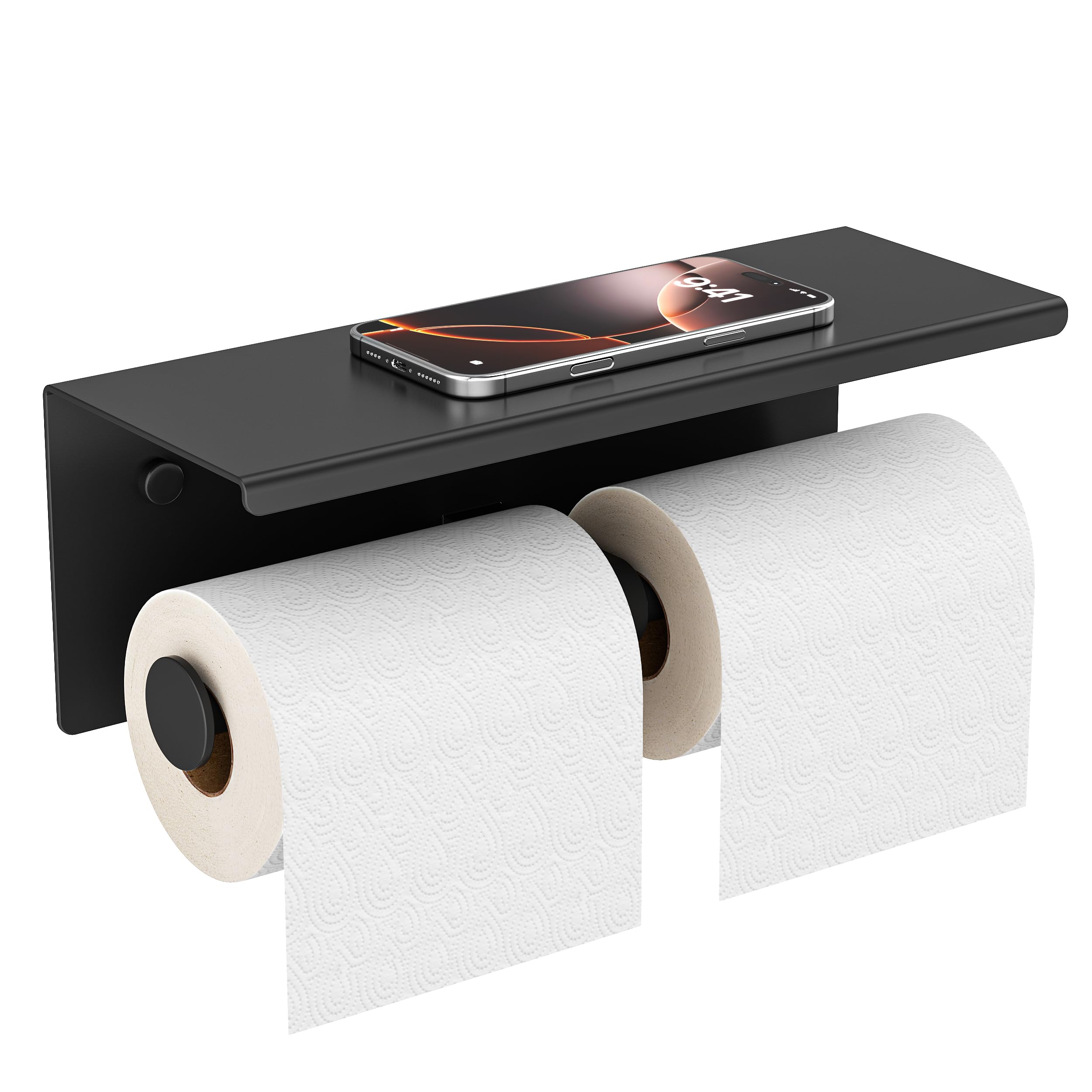 

Double Toilet Paper Holder with Shelf, Wall Mount Tissue Roll Holder for Bathroom, 304 Stainless Steel Commercial Toilet Tissue Dispensers 1 матовый черный