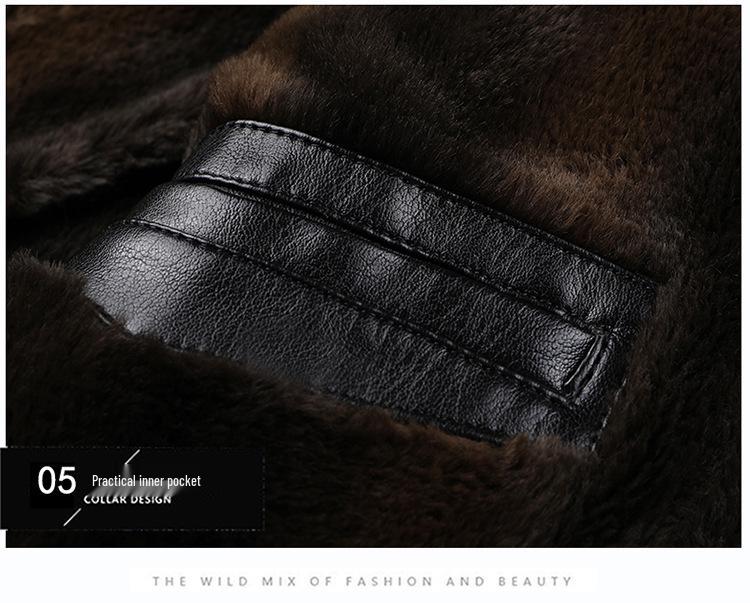 Men's Fur-Lined Leather Jacket with Plush Lining - Ideal Winter Wear for Middle-Aged and Elderly.