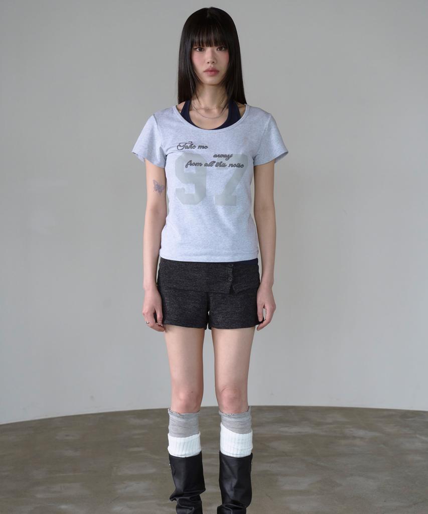 PRENDA 97 Curved Layered Graphic Top Gray