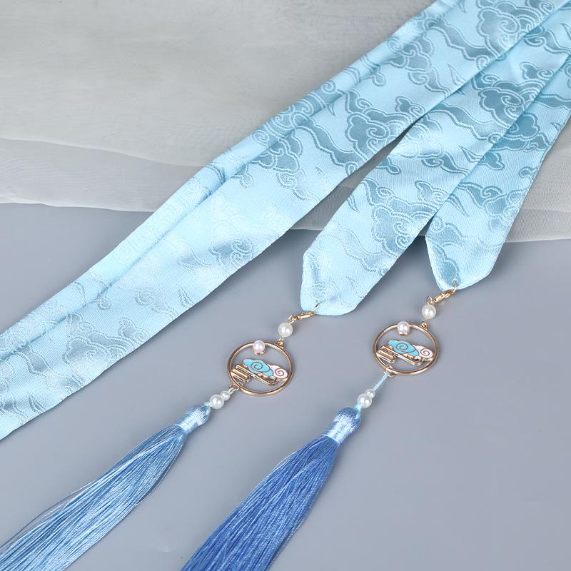 Ancient Ribbon Hanfu Hair Style – Cloud Crane Jacquard With Tassels
