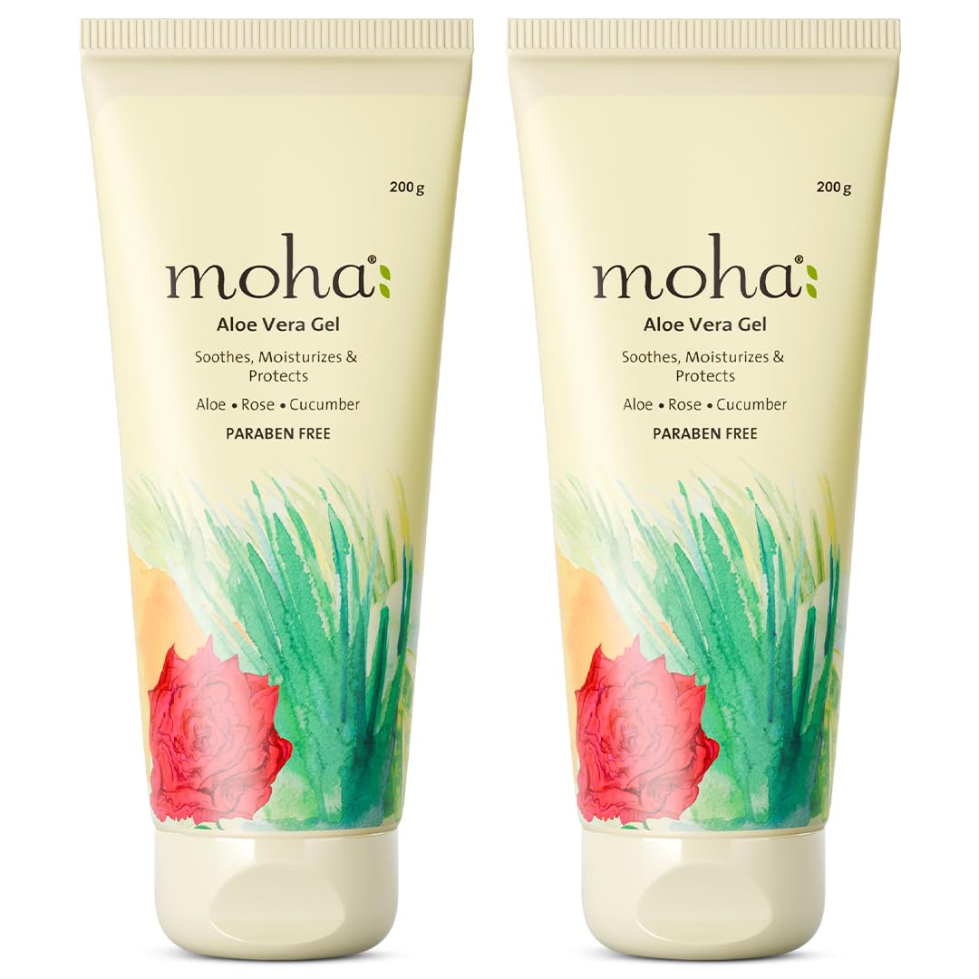 

Moha Aloe Vera Gel 200 ml X Pack of 2 for Face, Skin & Hair | Hydrating, Soothing, Lightweight Organic Gel with Rose & Cucumber