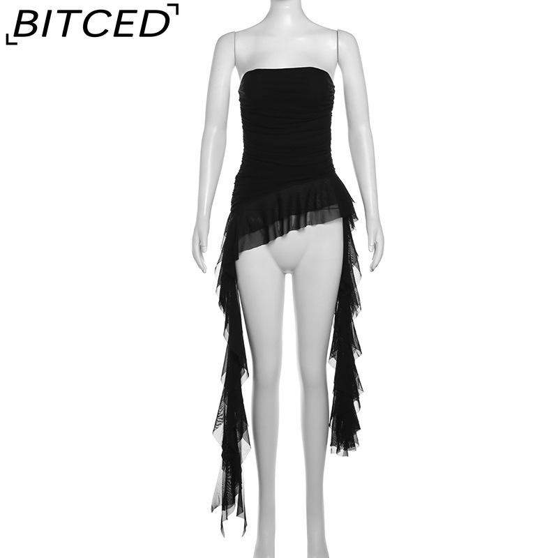 BITCED Spring Women's Solid-Colour Slim-Fit Streetwear Off-the-Shoulder Sleeveless Pleated Top