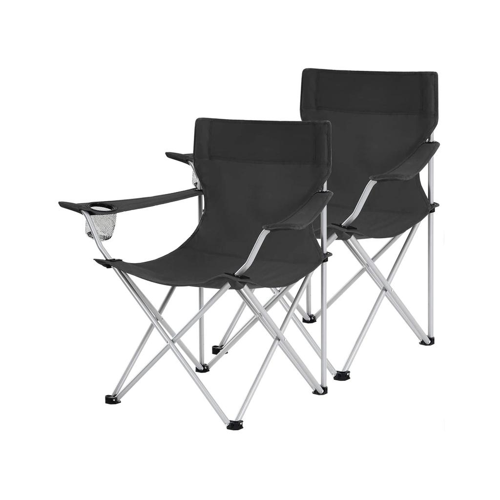 SONGMICS Set of 2 Folding Camping Chairs, Outdoor Chairs with Armrests and Cup Holder, Stable Structure, Max. Capacity 120 kg