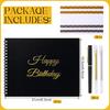 Birthday Guestbook with Pens Stickers Happy Birthday Signature Book 8.3 X 6.5 Inch Black Gold Birthday Guestbook for Birthday Photobooth Photo Strips
