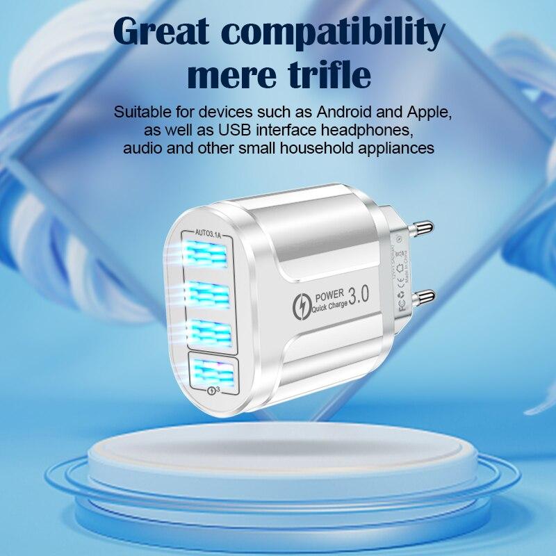 48W 4 Ports USB Fast Charger Quick Charge 3.0 Wall Mobile Phone Fast Charging Travel Charging Adapter For iPhone Samsung Xiaomi
