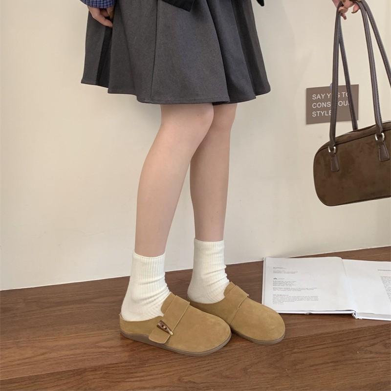 Version! Retro Belt Buckle Thick-soled Birkenstock Bag Head Half Slippers Women's 2025 Spring and Autumn Mori Lazy Boken Shoes