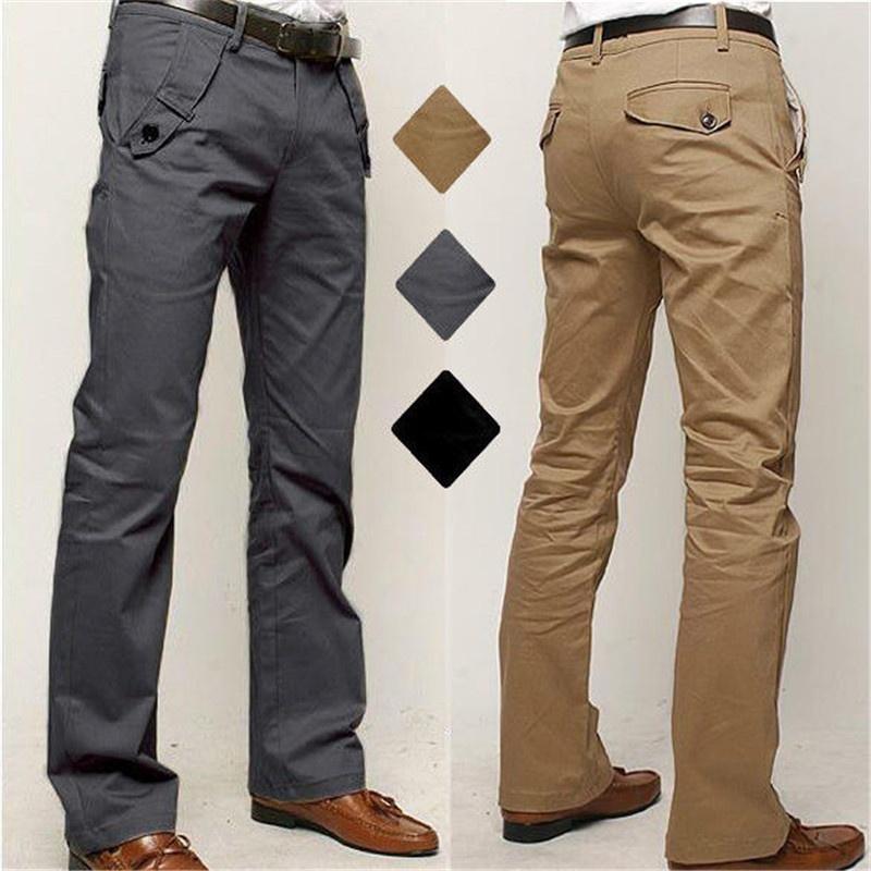 Straight Cut Business Suit Pants Men Solid Color Slim Fit Trousers ...