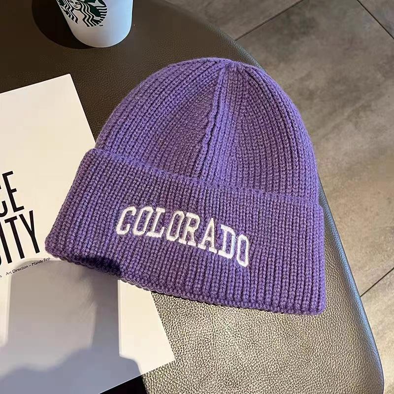 Knitted Hat Women's Autumn and Winter Letter Embroidery Wool Hat Warm Versatile Pullover Ear Protector Cold Hat Men's Trend