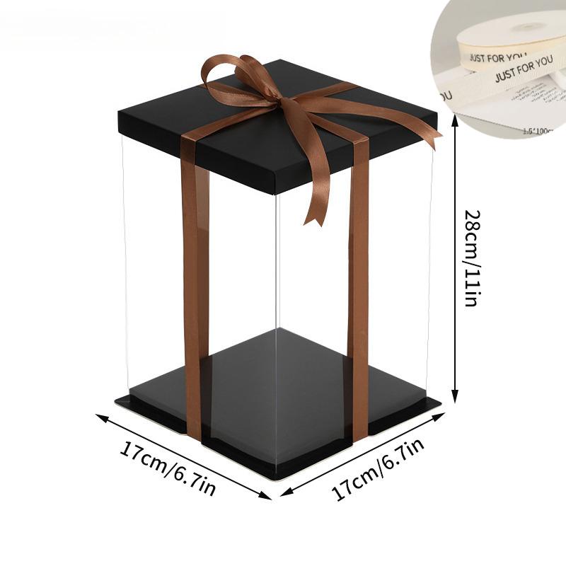 Gift Box With Ribbon Transparent Pastry Cake Box Birthday Cake Packaging Supplies Clear Candy Box Christmas New Year