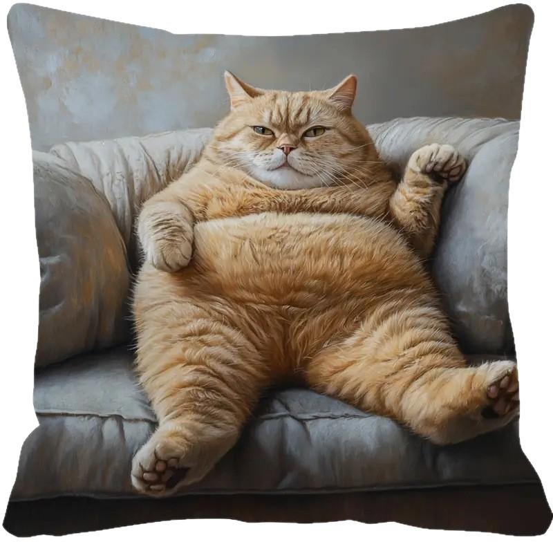 Vibrant Bohemian Style Short Plush Pillow Cover 45x45cm Charming Kitten Living Room Bedroom Decor (Pillow Insert Not Included)