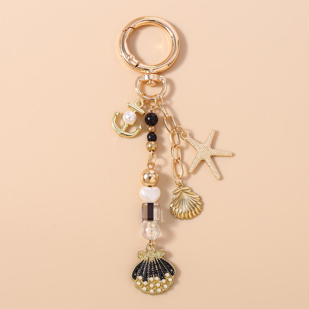 New Summer Beach Conch Shell Keychain Pearl Beads Key Ring Pendants for Women Girls Handbag DIY Key Chain Jewelry Gifts