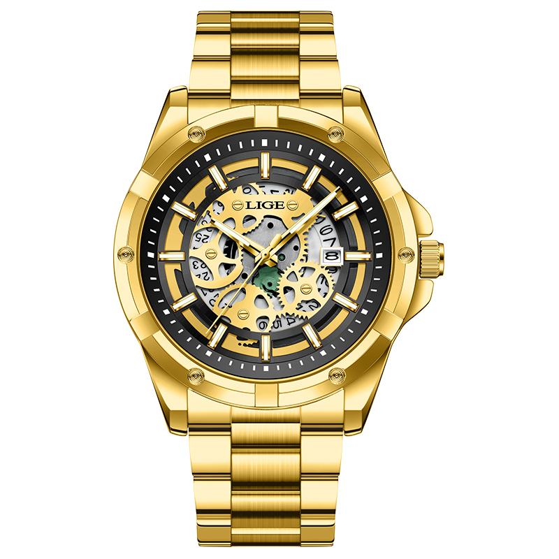 Mens Quartz Watches Top Brand Luxury Stainless Steel Waterproof Hollow Out Male Wristwatches