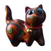 Wood Cat Statue Carved Wooden Cat Statue Rainbow Cat Ornament Home Decor Sculpture For Bookcase Bedroom Living Room Table Cute
