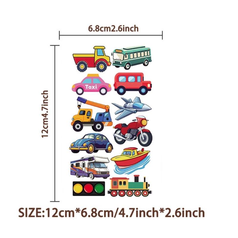 10 Sheets Childrens Transport Themed Temporary Brand the face Colors Skin Safe Decals For Boys Girls Craft Activities
