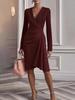 New Sexy Slim Fit Bodycon Dress Long Sleeve V-Neck Pleated Design Women's Dress