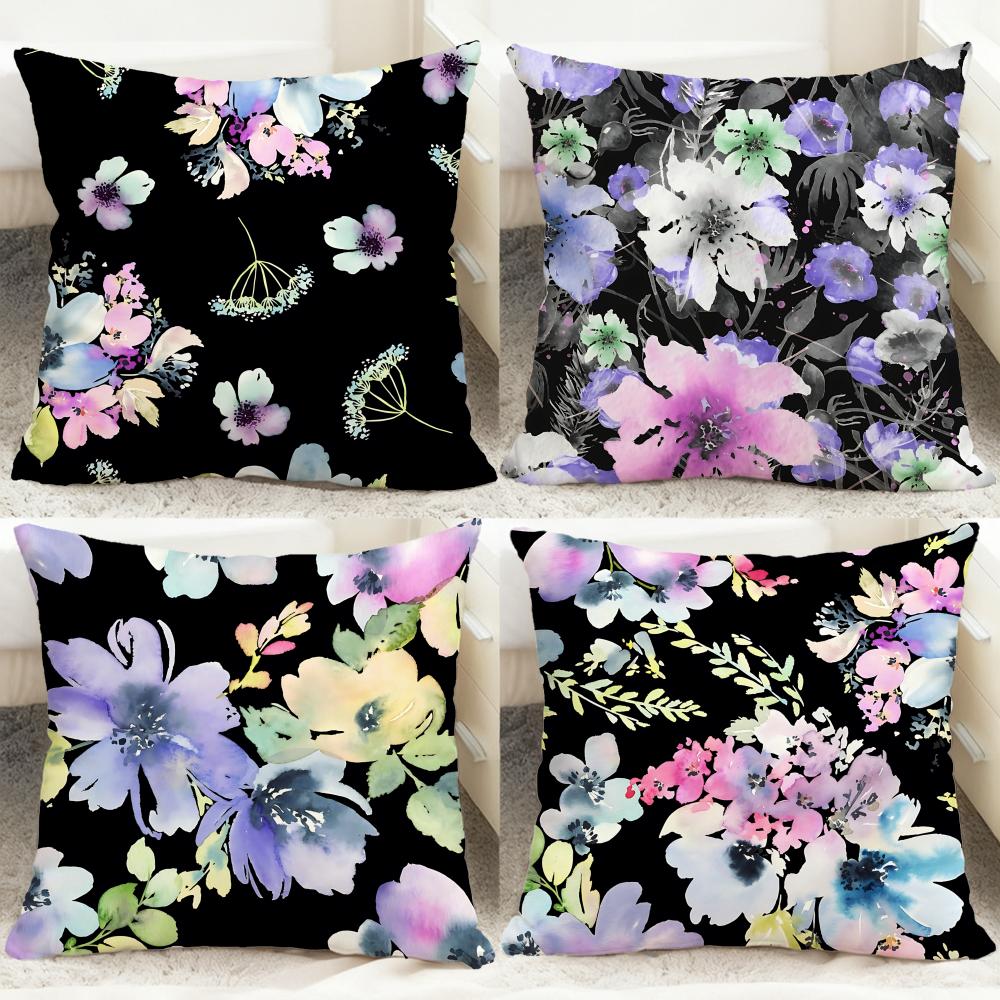 Watercolor Flowers Cushion Cover Comfortable Reversible Pillow Cover Ideal for Car Sofa Bedroom Beyond