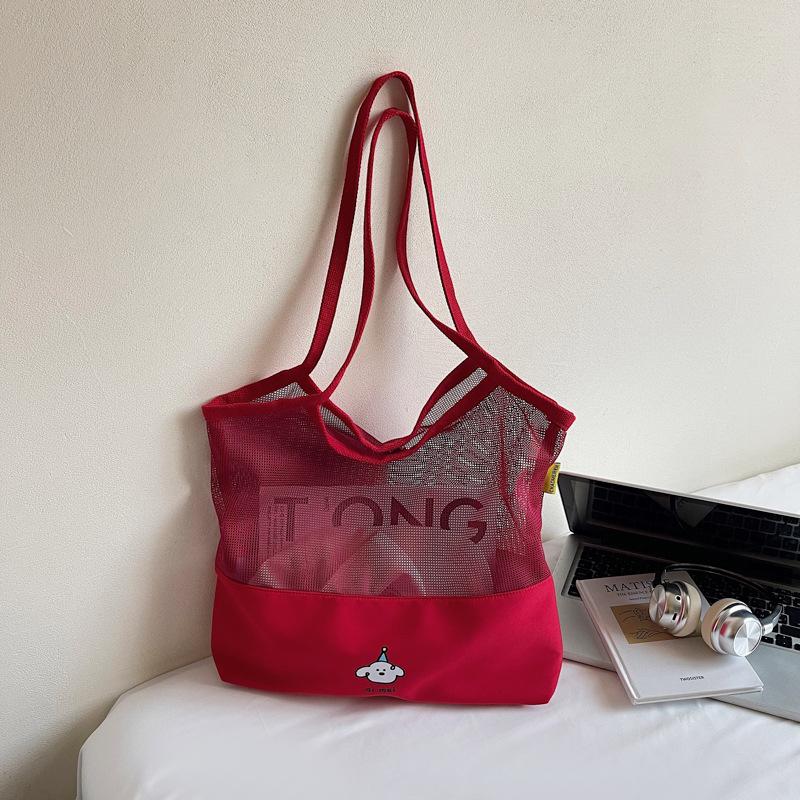 

2025 лето новый контрастный цвет сшивка большая вместимость простой экологичный нишевый корейская версия мода плечевая сетчатая сумка сумка для покупок Without pendant бордовый