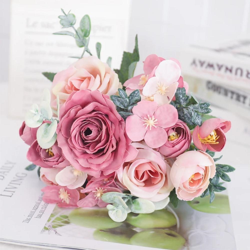 Artificial Flowers Silk Peony Hydrangea For Living Room Home Decoration Wedding Bride Bouquet Rose Fake Plants Table Accessories