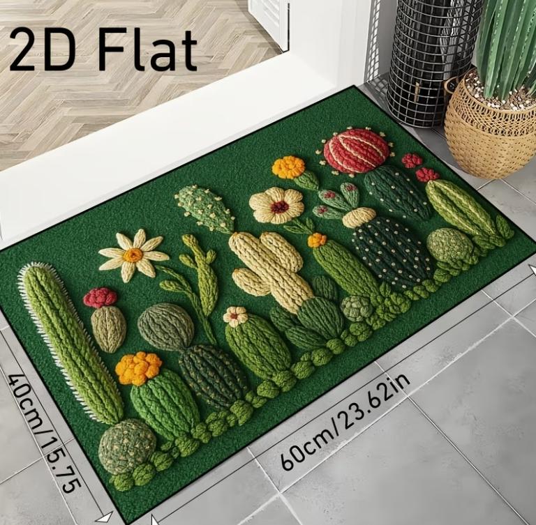 

Cactus Flower Embroidery Doormat - Green Floral Cactus Rug for Home Entrance Floor Mat Kitchen Rug Home Decoration 40x60cm