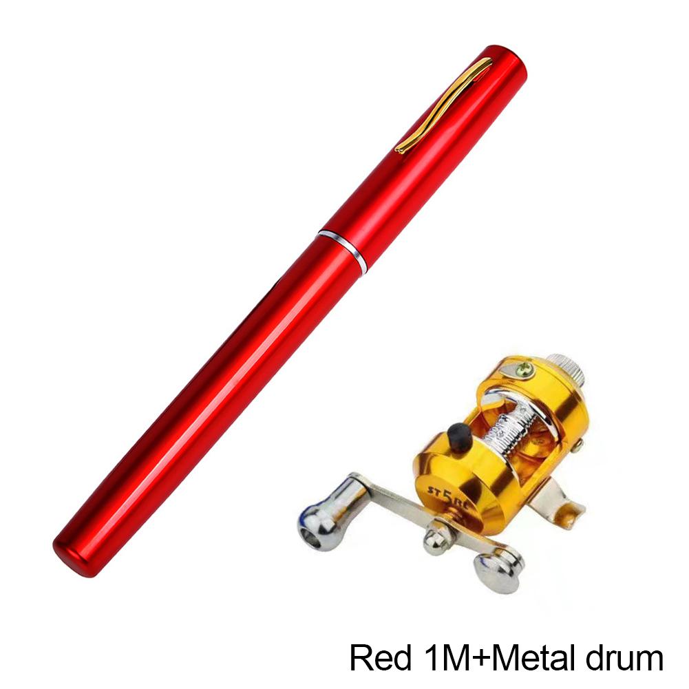 1M Mini Pen Fishing Rod with Drum Wheel Retractable Pocket Ice Fishings Pole Ultra-Light Portable Long Casting Raft Fishing Rod