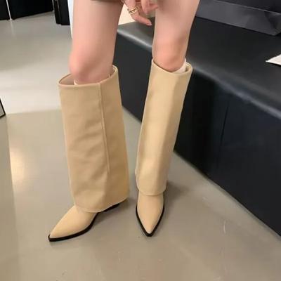 Fashion European and American Style Women's Straight Boots 2024 Autumn Winter New Pointed Toe High Long Boots for Women Botas De Mujer
