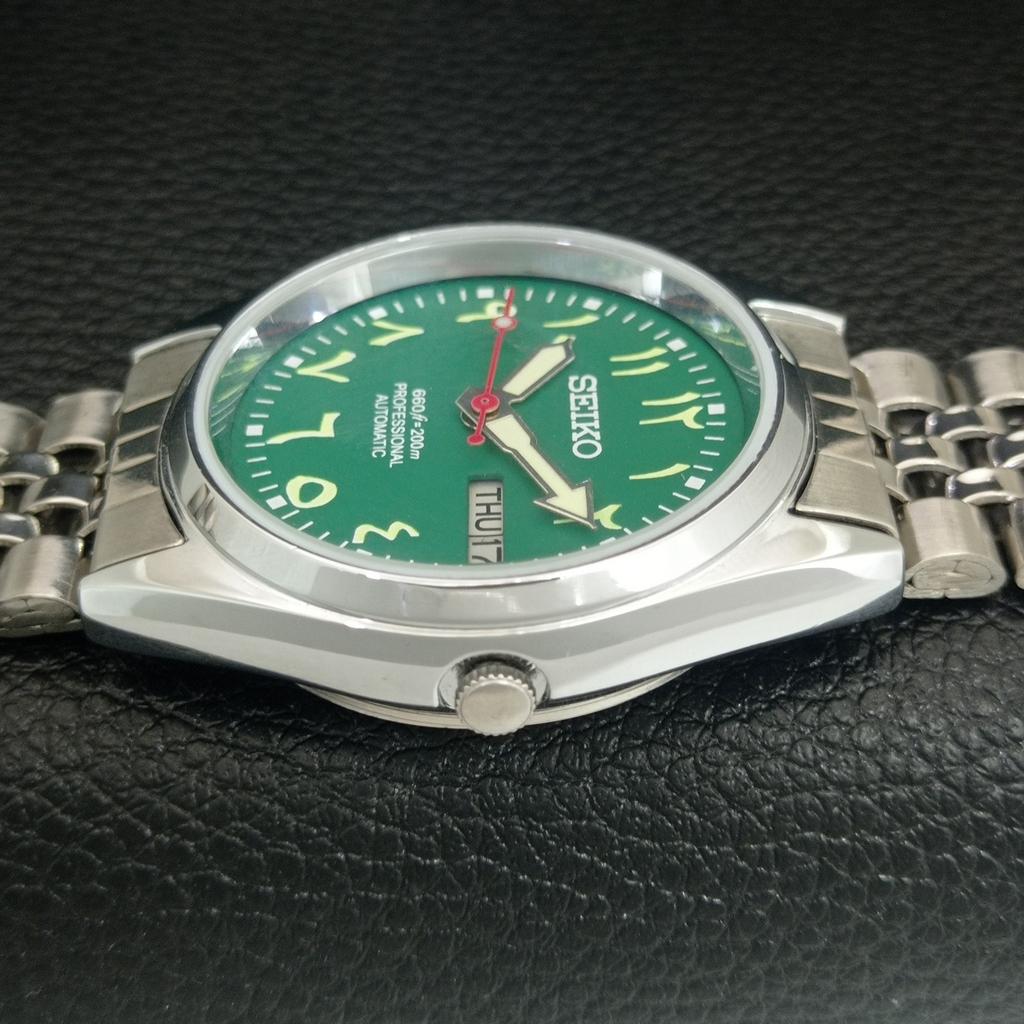 VINTAGE REFURBISHED SEIKO AUTOMATIC 6309A JAPAN MENS GREEN DIAL WATCH A442716-1