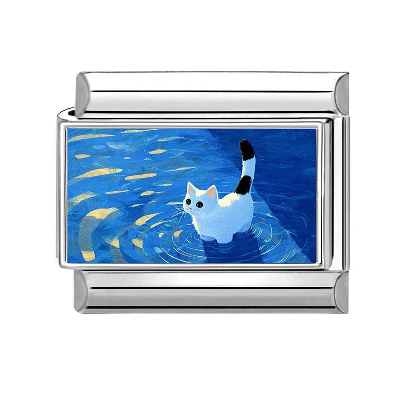 Y2K Lovely Animals Dog Cat Starfish Blue Italian Charm Fit 9mm Stainless Steel Women Men DIY Making Bracelet Jewelry Wholesale