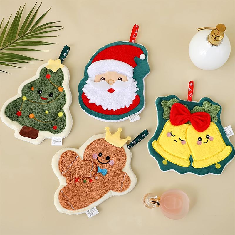 1PC Hand Towel Multi Element Christmas Creative Embroidery Thickened Hanging Cartoon Small Towel Household Coral Fleece Cute