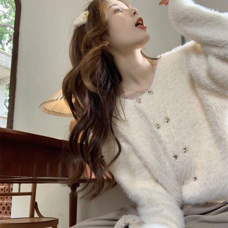 Cardigan Female Soft Glutinous Imitation Mink Fleece Short Cardigan Knitted Sweater Small Fragrance Sweater Women Autumn Coat