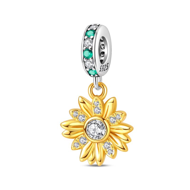 New Stylecopper Sunflower And Rose Charm Beads Suitable For Original Pan Women'S Bracelet Di Souvenir Customization