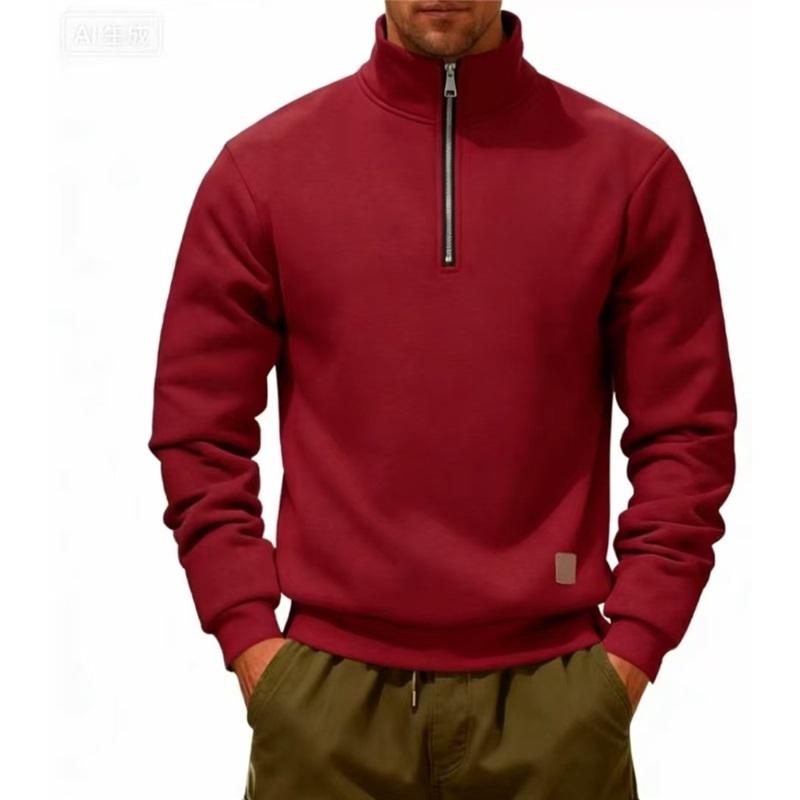 Men's Quarter Zip Sweatshirt Casual Stand Collar Pullover Classic Solid Color Hoodie