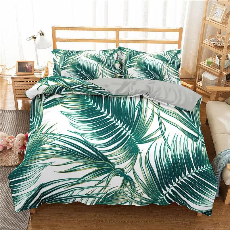 Green Palm Leaf Bedding Set Hawaiian Tropical Leaves Duvet Cover Microfiber Monstera Banana Leaves Quilt Cover For Teen Adults