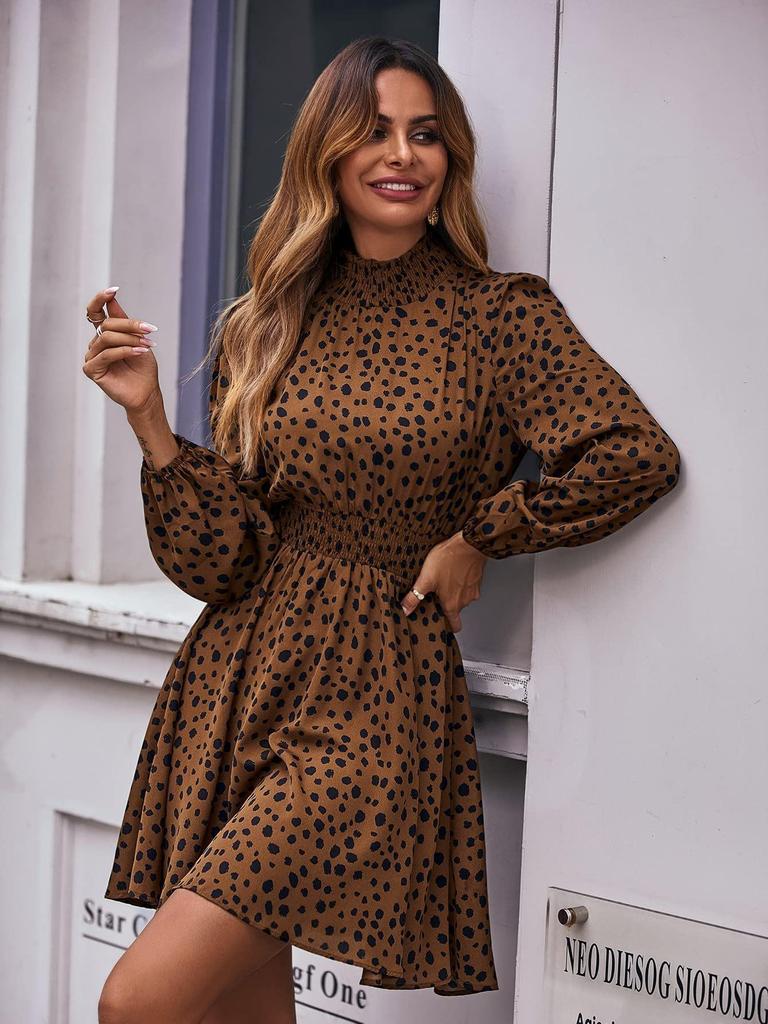 2025 Leopard Print Long Sleeve Dress for Women