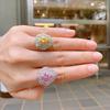 New Pink Ring With Micro Inlaid Pear Shaped Colored Jewelry Retro Exaggerated Zircon Female
