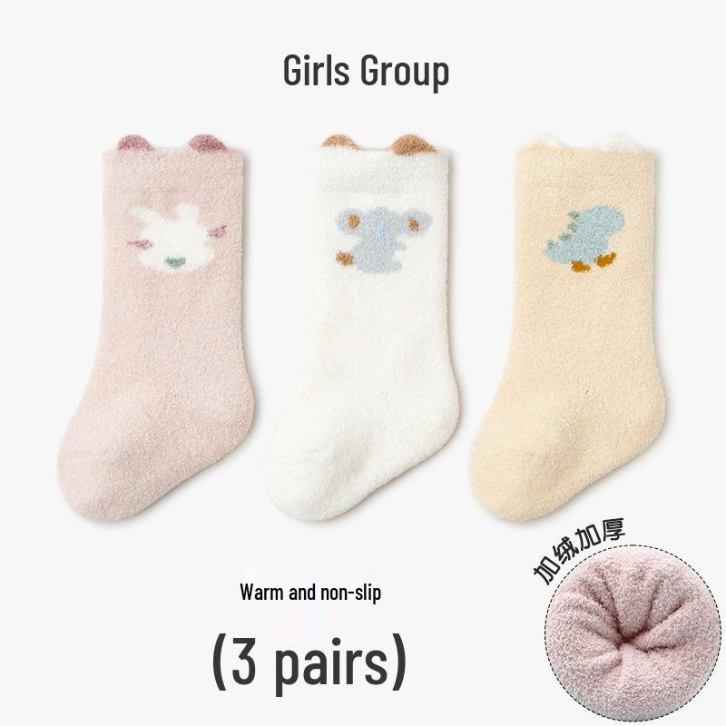 Autumn Winter Warm Mid-Calf Baby Socks - Seamless Cartoon Stripes for Infants & Toddlers