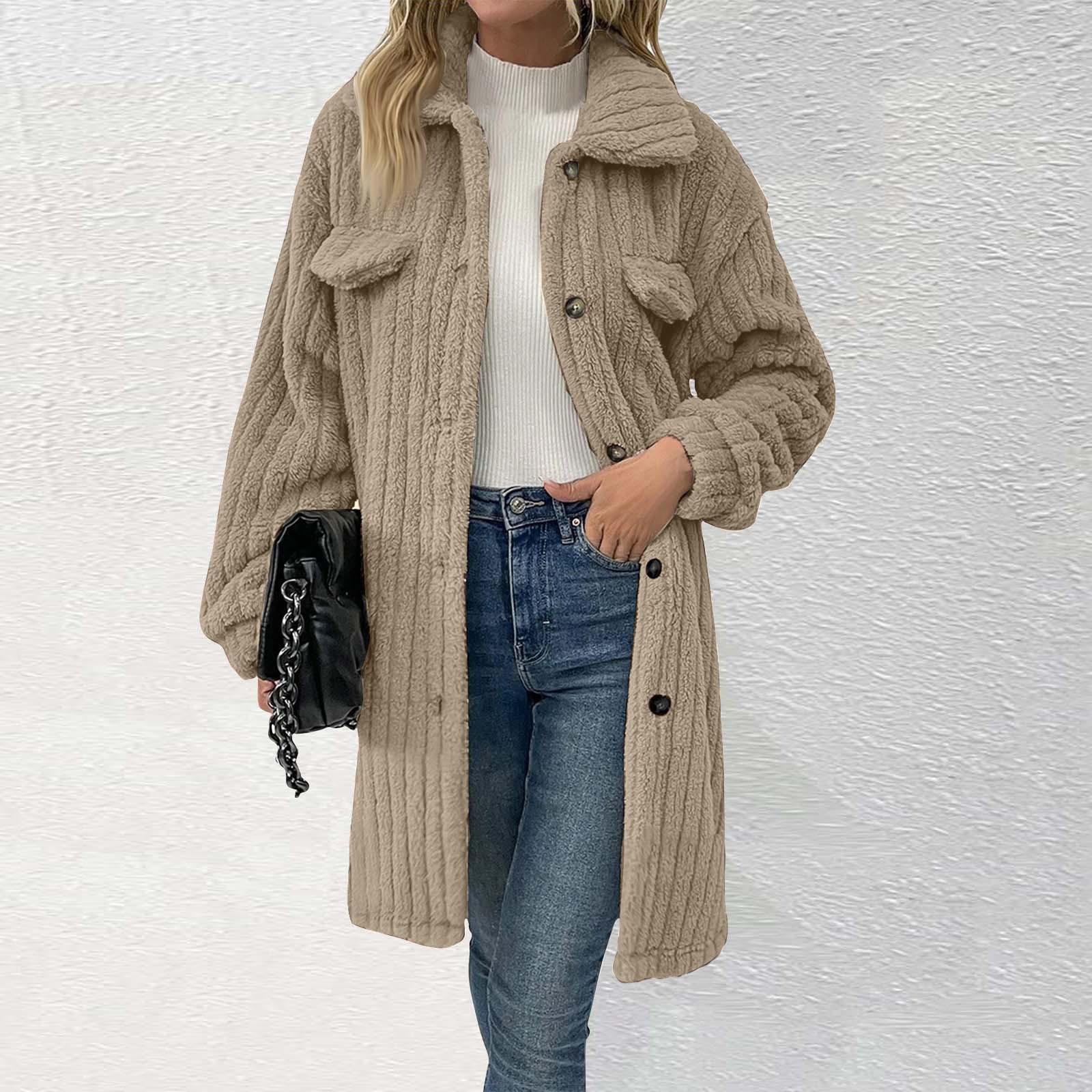 

Элегантное однотонное пальто с лацканами на пуговицах, женское плюшевое пальто с воротником с лацканами и длинными рукавами, карманами, женское пальто M кофейный