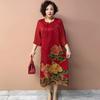 High-end Women's Silk Printed Casual Dress Loose Round-neck Plus-size Dress Summer Straight Long Floral Dress