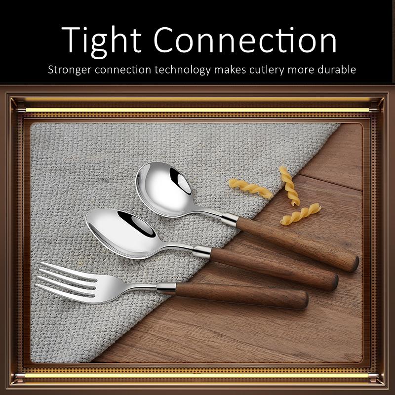 Walnut Wood Handle Spoon and Fork LFGB Certificate 304 Stainless Steel Cutlery Classical Family Banquet Flatware for Christmas