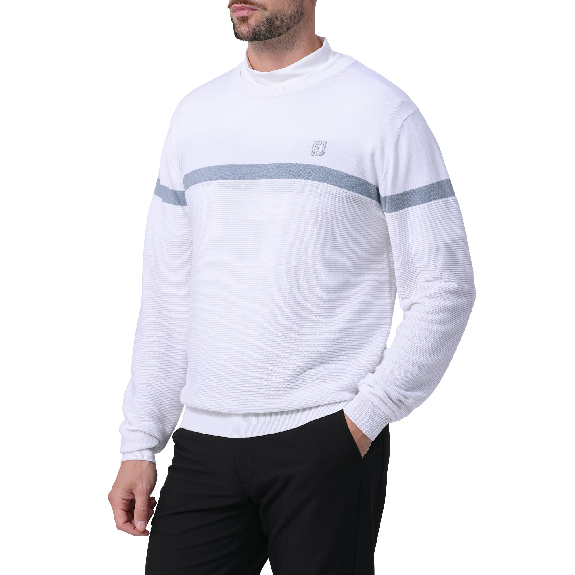 

FootJoy Men s Chest-Lined Long Sleeve Crew Neck Sweater, White, Size M (FJ-S24-M12, 81829-M)