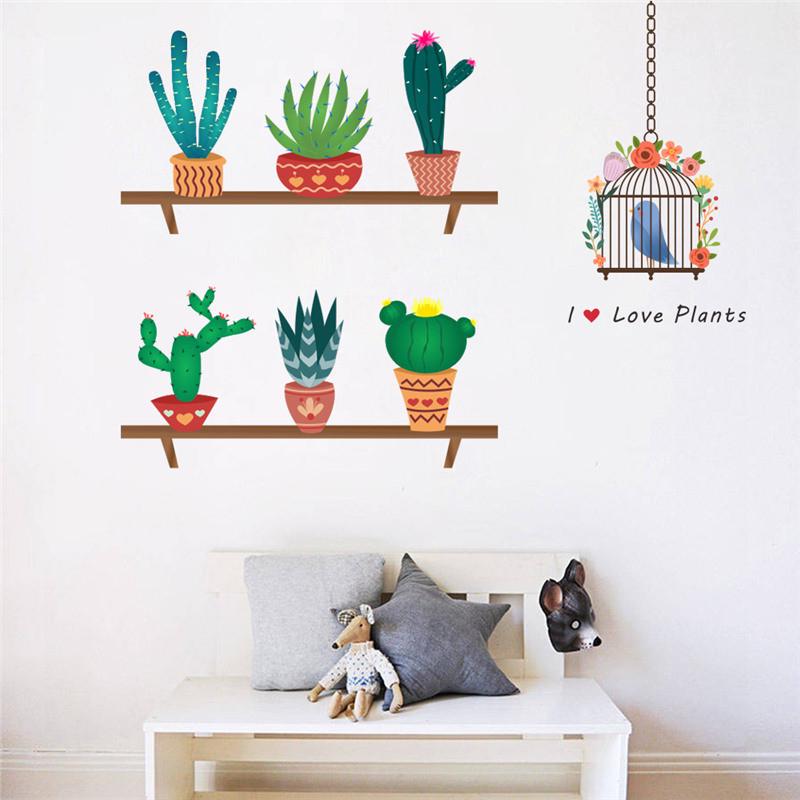 Cactus Pot Flower Plants Window Decal Wall Sticker Mural Bedroom Home Decor DIY