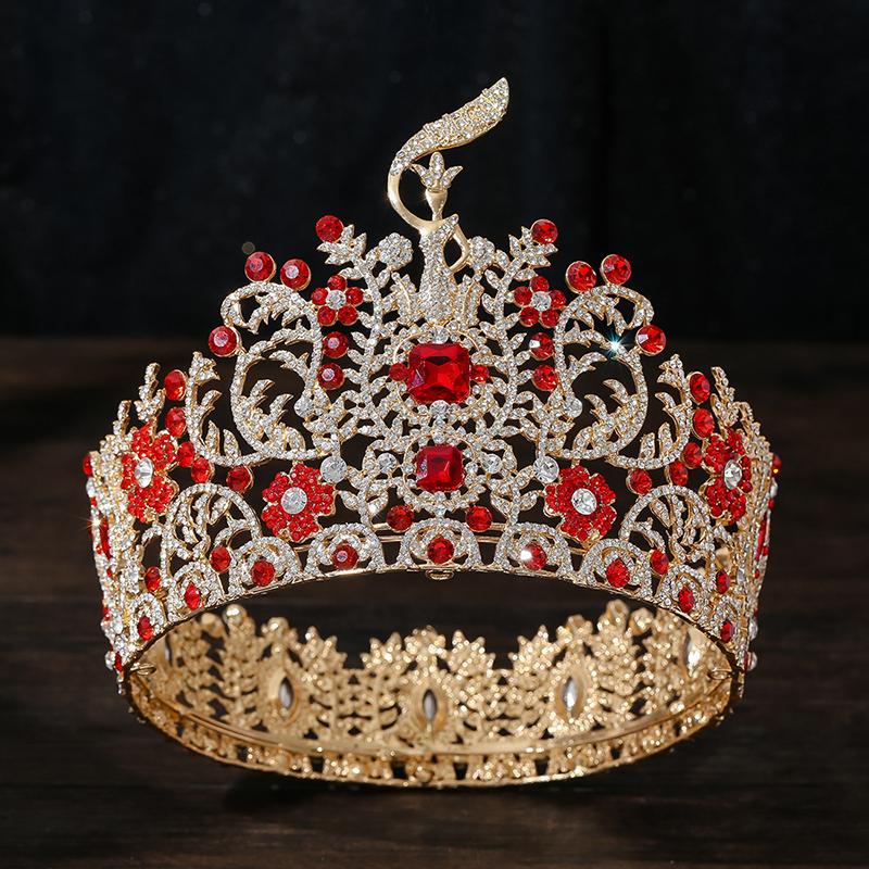 Baroque Large Round Diadem Bridal Crown Pageant Miss Tiaras Headdress Bride Wedding Dress Hair Jewelry Accessories