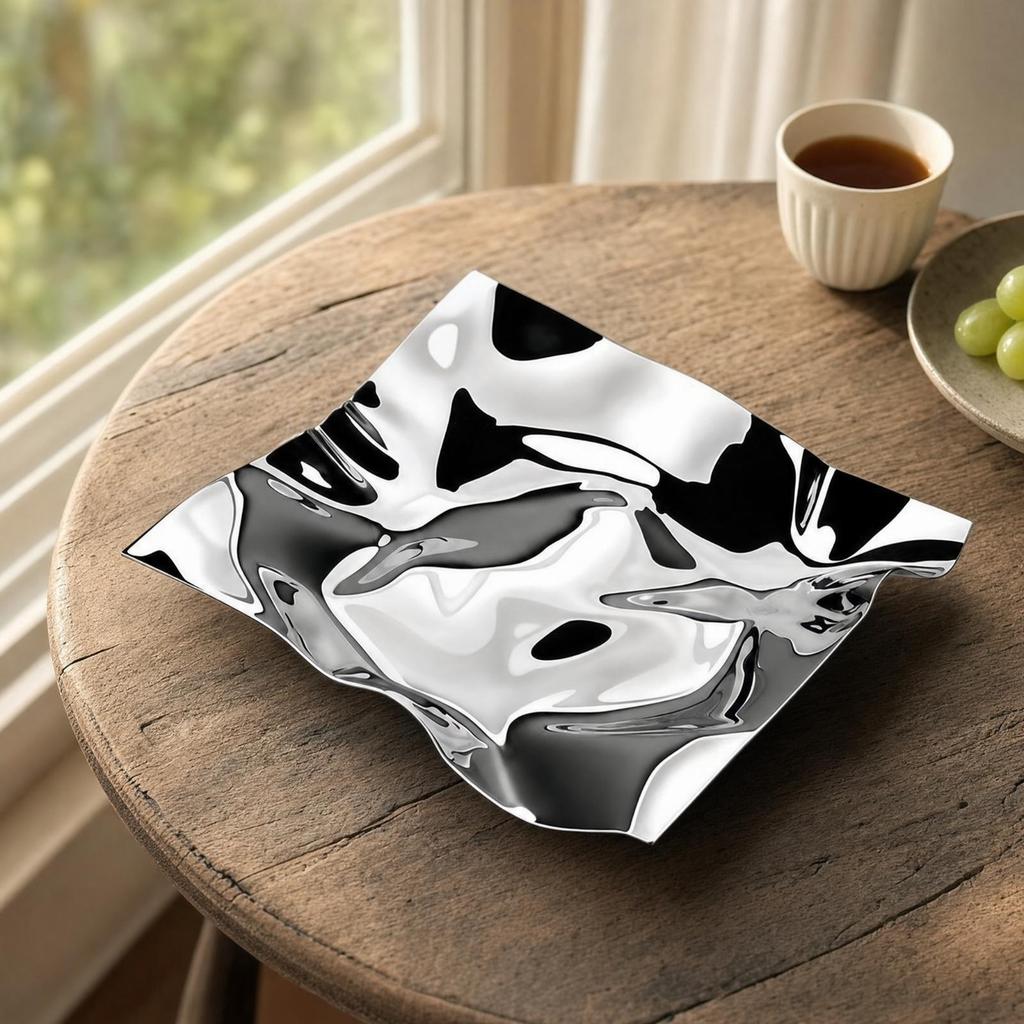 Stainless Steel Tray Mirrored with Reflective Finish Sculptural Irregular Serving Platter for