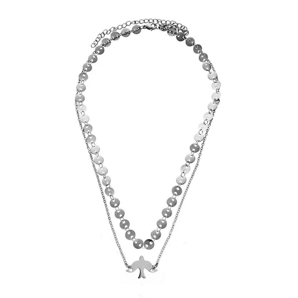 

Exquisite Women s Stainless Steel Double Layer Bird Pendant Necklace серебряный