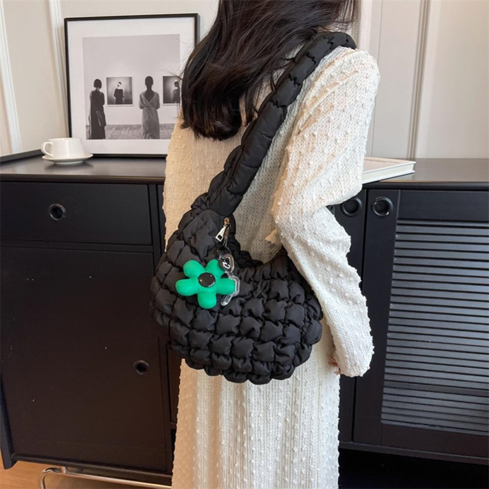 Ruched Solid Shoulder Bag Plaid Quilted Satchel Bags Fashion Crossbody Bag  Women